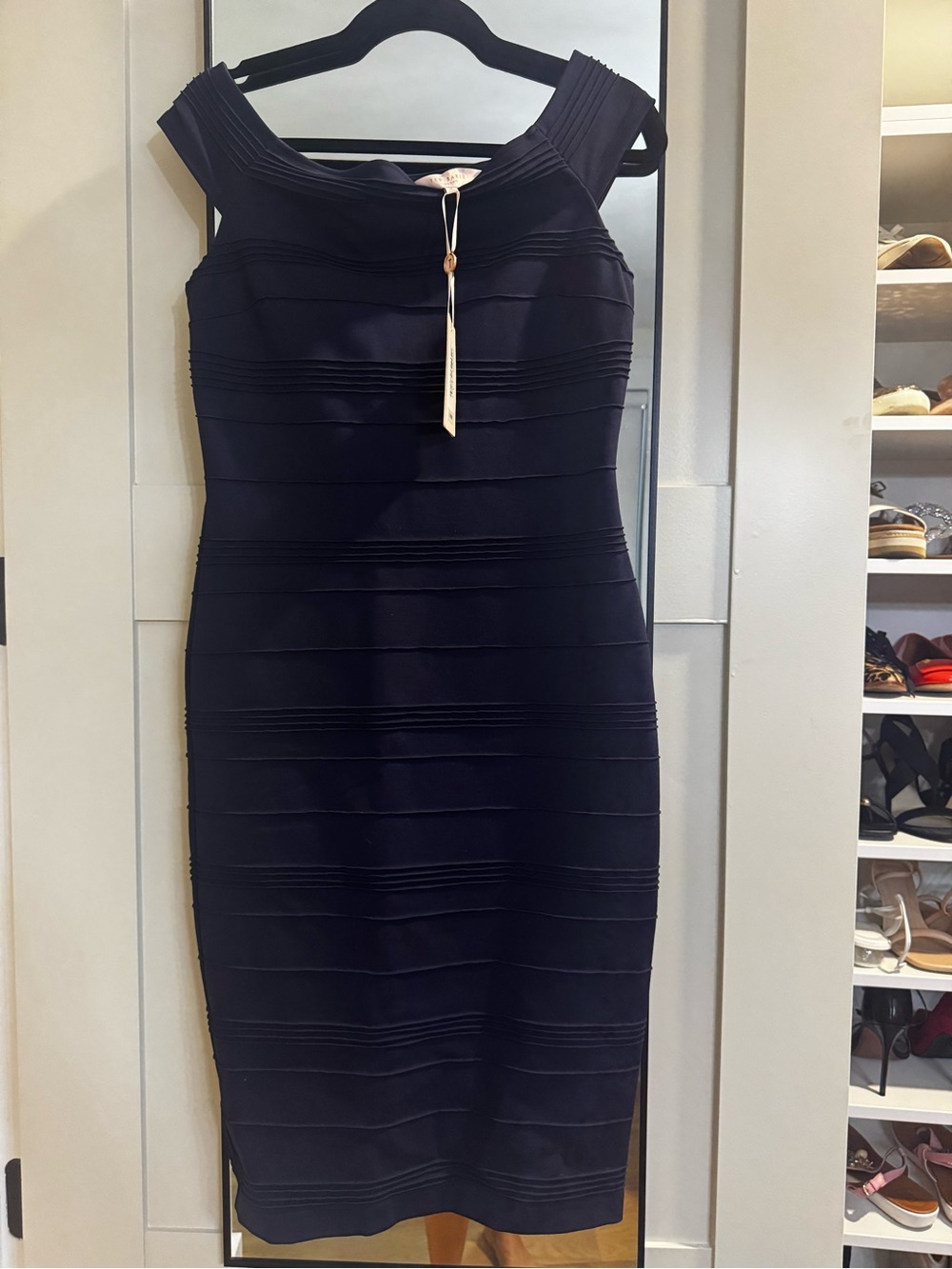 Ted Baker London Navy Pleated Bandage Midi Dress